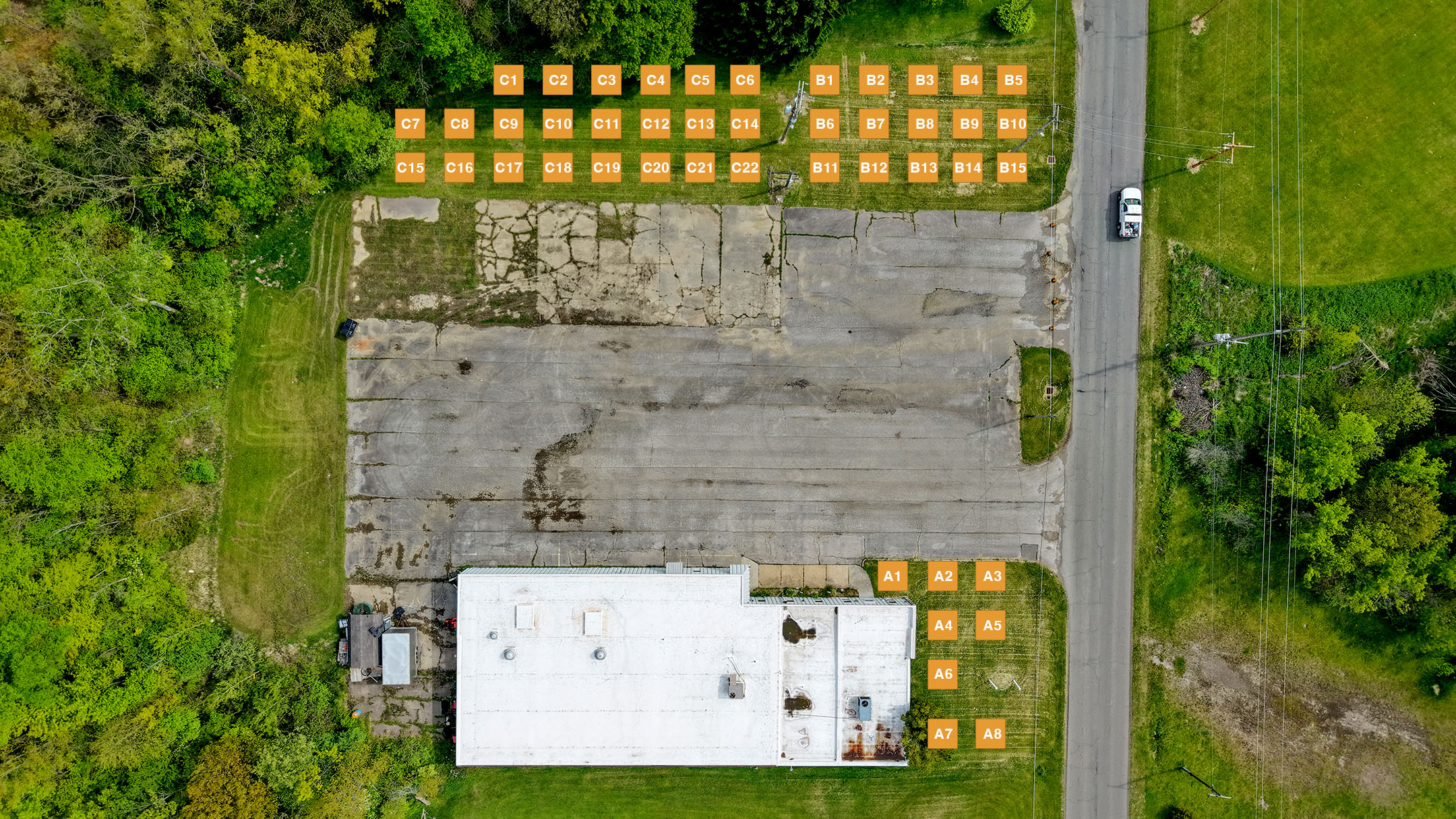 Aerial view of the Inkcarceration Festival grounds at 228 N. Illinois Ave, Mansfield, OH